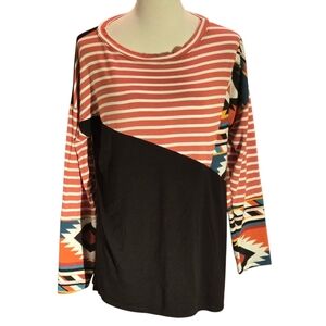 Celeste Women's Long Sleeve Colorblock & Aztec Stripe Top Size M – Made in USA